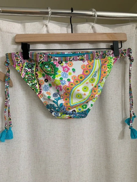 Rod Beattie Bleu Colorful Paisley Halter Bikini Set Tassels Teal Neon Accents 6 - Picture 5 of 10